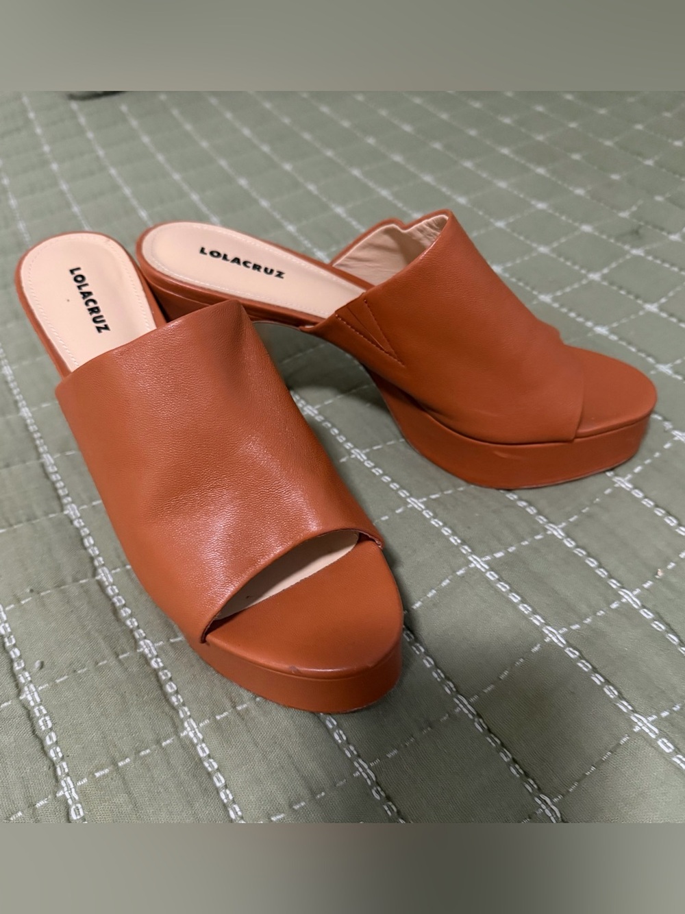 Lola Cruz Orange Leather Platform Mules 40 Made Italy Block Heel